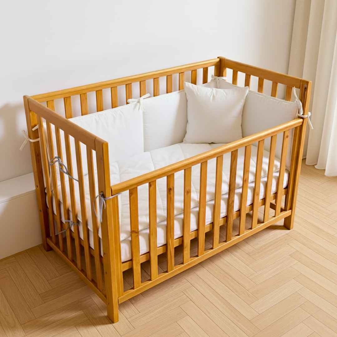 Sada. Dětská postýlka Sleeppo Gekko Kids 120x60 s kvalitní matrací. Přírodní Buk